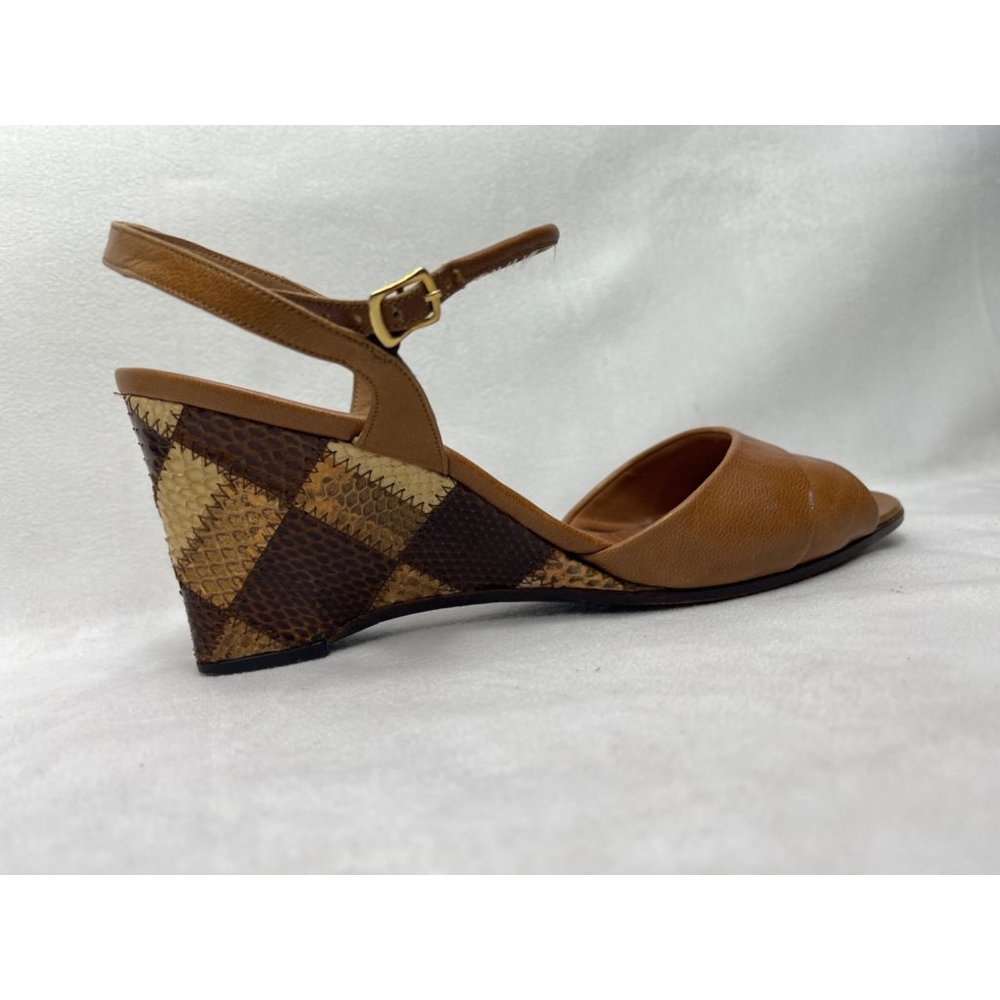 Vintage Snake Skin Size 6 Martinique Wedges Leather Brown Open Toe Spain Women's - Picture 6 of 12